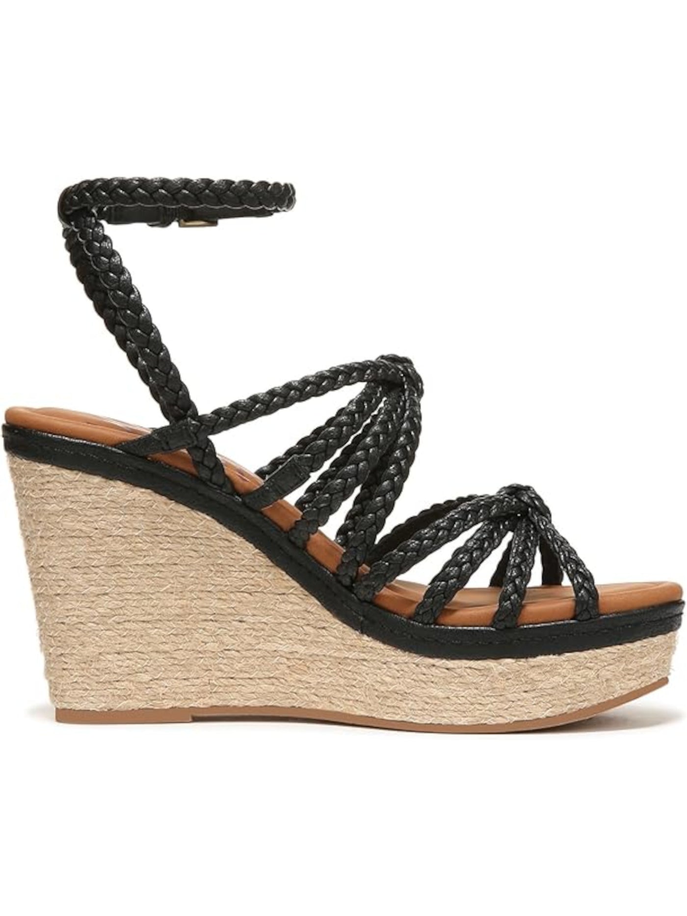 ZODIAC Womens Black 1" Platform Ankle Strap Padded Arch Support Braided Strappy Shana Round Toe Wedge Buckle Espadrille Shoes 10 M