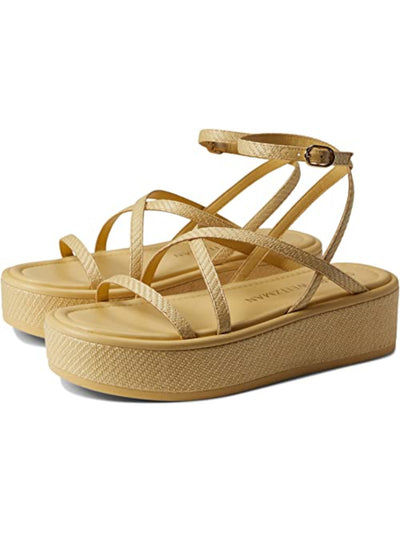 STUART WEITZMAN Womens Beige 1-1/2" Platform Strappy Padded Summerlift Round Toe Wedge Buckle Espadrille Shoes 6.5