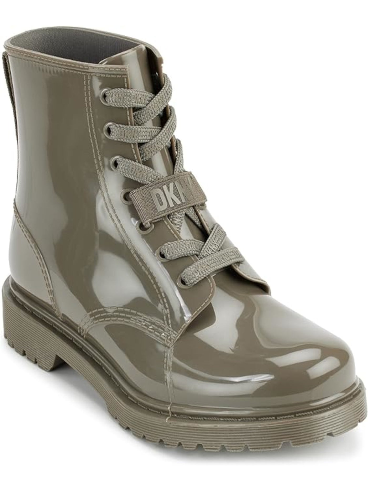 DKNY Womens Gray Back Pull-Tab Waterproof Padded Tilly Round Toe Block Heel Lace-Up Rain Boots 8 M