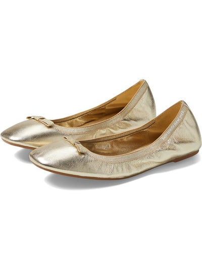 KATE SPADE NEW YORK Womens Gold Metallic Elasticized Bow Accent Padded Claudette Round Toe Slip On Leather Ballet Flats 6.5 B