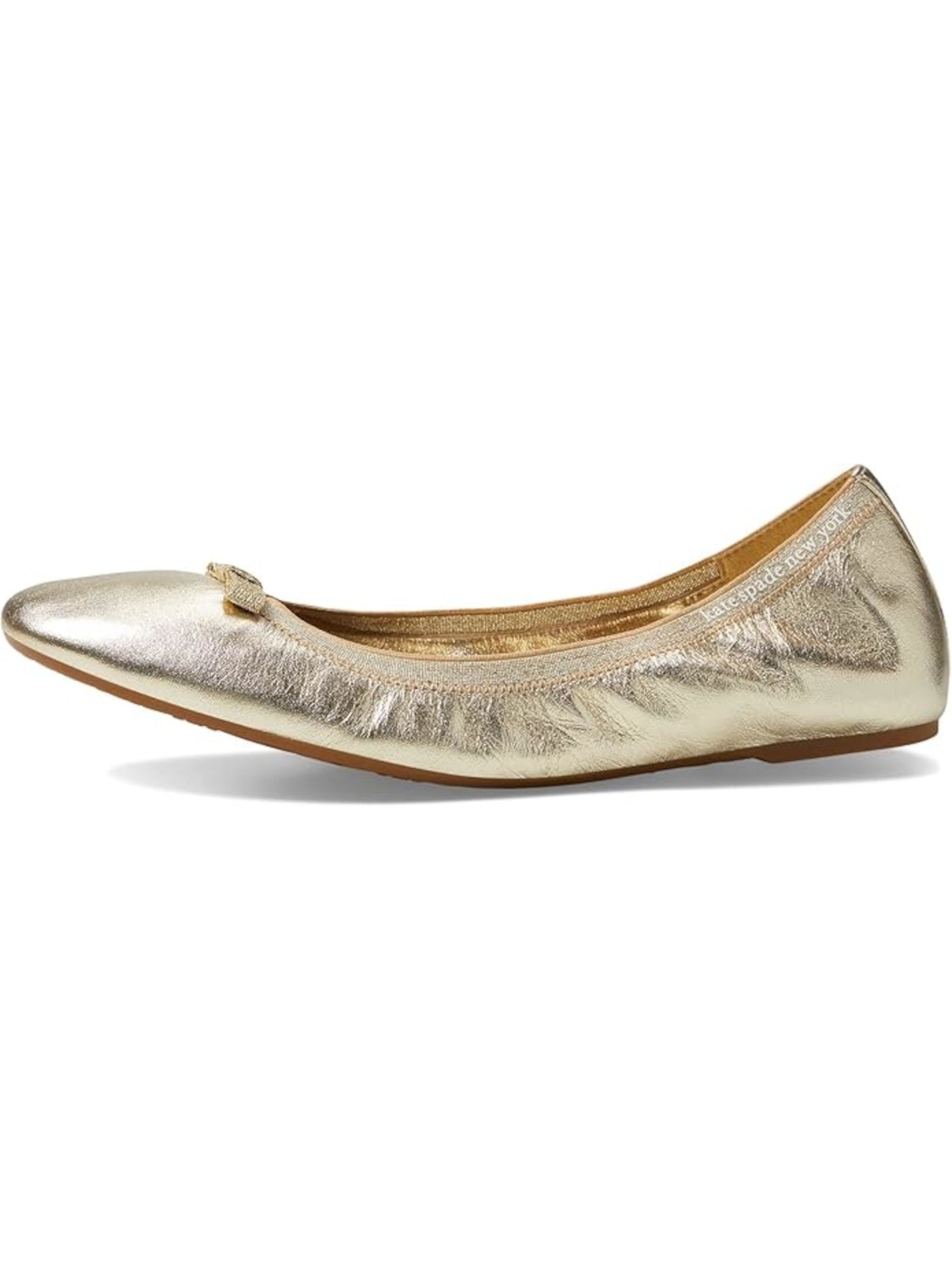 KATE SPADE NEW YORK Womens Gold Metallic Elasticized Bow Accent Padded Claudette Round Toe Slip On Leather Ballet Flats 6.5 B