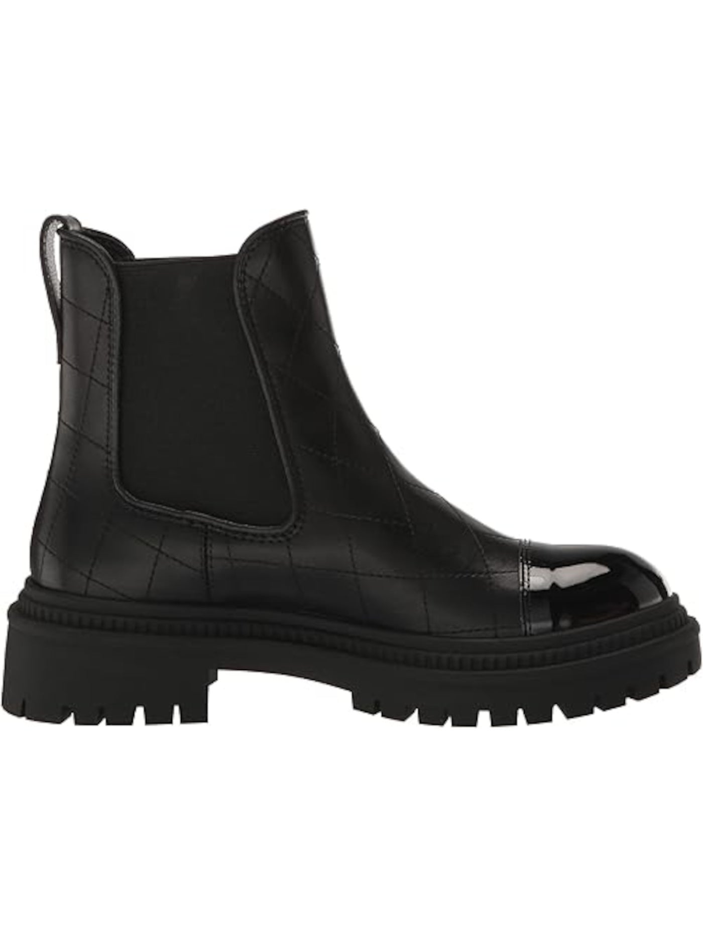 STEVE MADDEN Womens Black Geometric 1" Platform Heel Pull-Tab Padded Embroidered Lug Sole Mayslie Cap Toe Leather Chelsea Boot 10 M