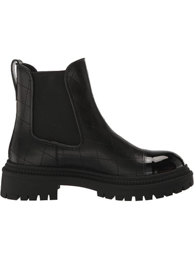 STEVE MADDEN Womens Black Geometric 1" Platform Heel Pull-Tab Padded Embroidered Lug Sole Mayslie Cap Toe Leather Chelsea Boot 10 M