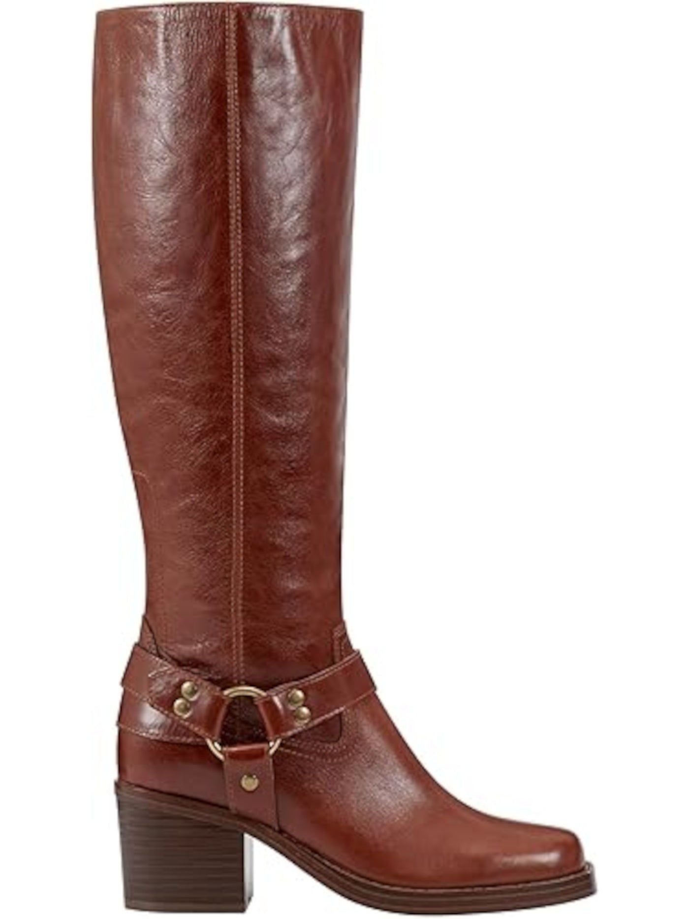 MARC FISHER Womens Brown O'ring Ankle Strap Goring Padded Laile Square Toe Block Heel Zip-Up Leather Moto 5.5 M