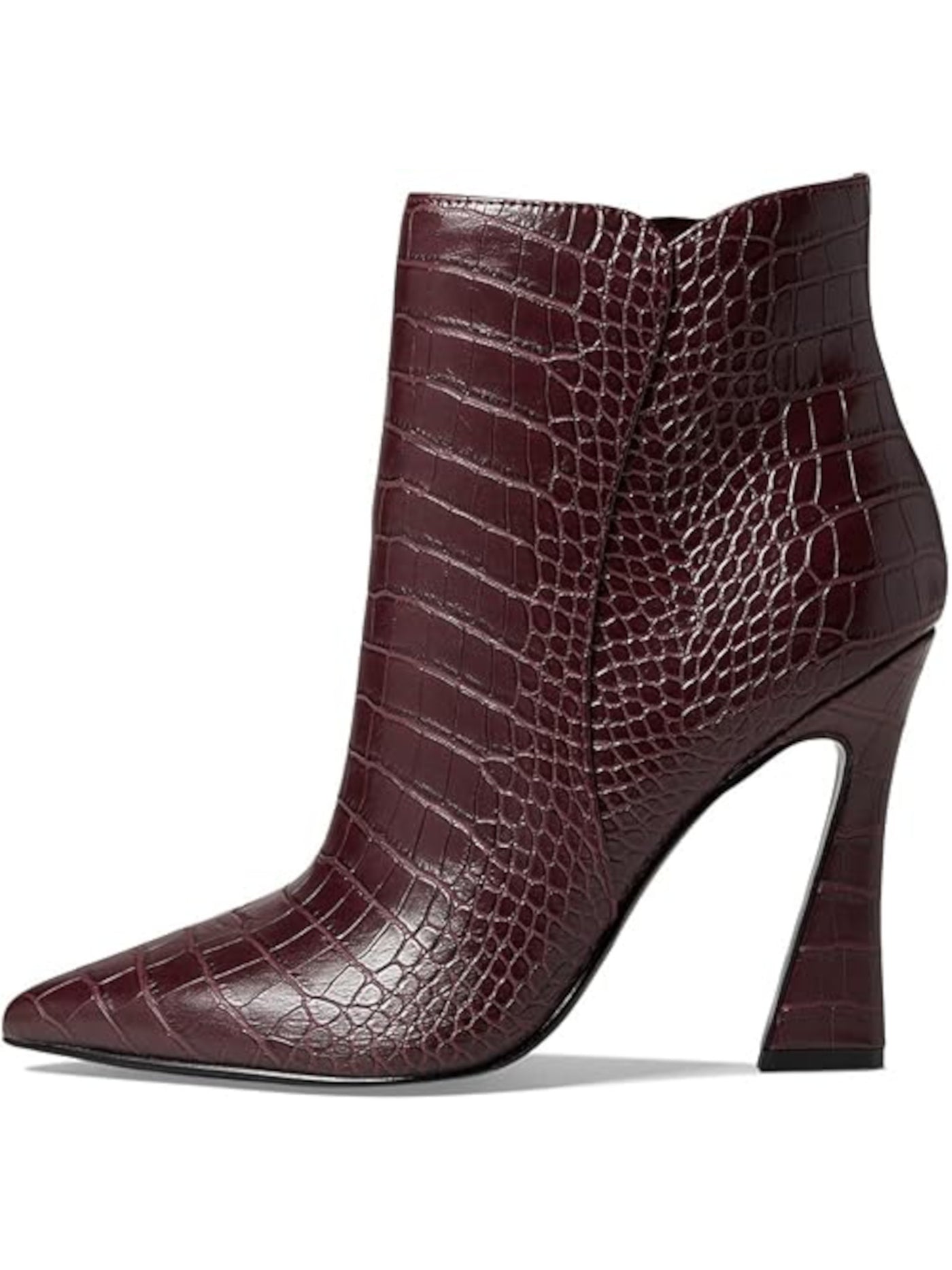 NINE WEST Womens Burgundy Solid Croc Notched Comfort Padded Torrie 3 Pointed Toe Flare Zip-Up Dress Boots 9 M