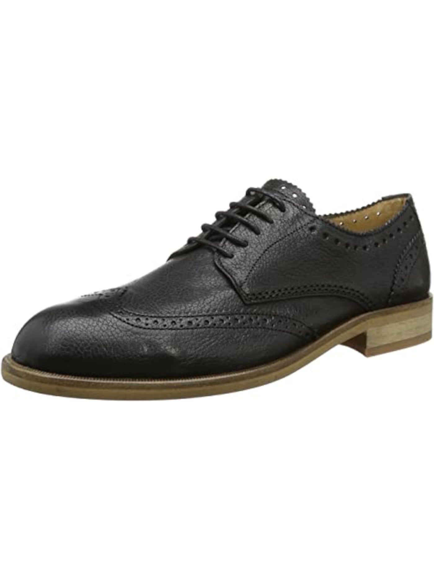 HUDSON Mens Black Padded Wingtip Perforated Payne Round Toe Block Heel Lace-Up Leather Dress Oxford Shoes 42