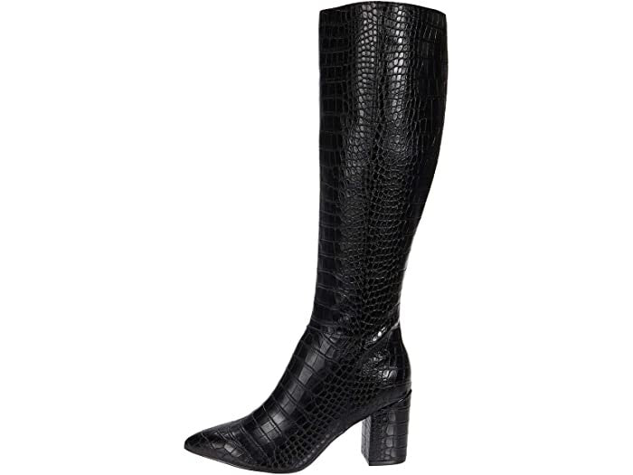 NINE WEST Womens Black Croc Embossed Textured Padded Adaly Pointy Toe Block Heel Zip-Up Heeled Boots 8 M