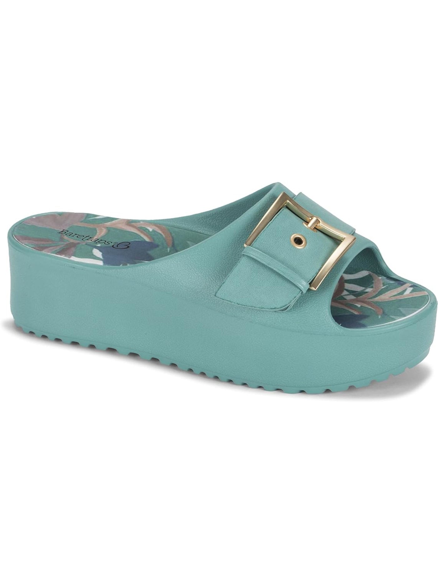BARETRAPS Womens Teal 1-1/2" Platform Buckle Accent Pacey Open Toe Wedge Slip On Sandals Shoes 10 M