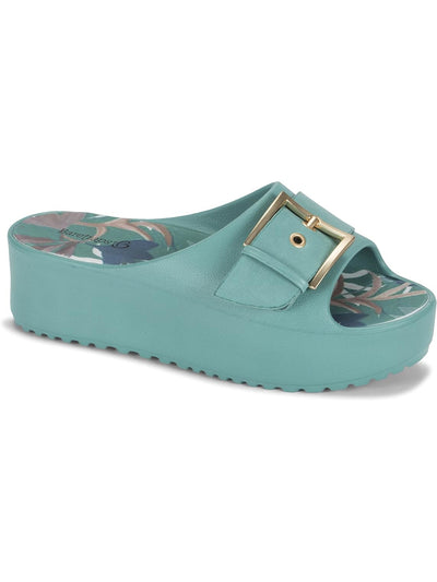 BARETRAPS Womens Teal 1-1/2" Platform Buckle Accent Pacey Open Toe Wedge Slip On Sandals Shoes 10 M