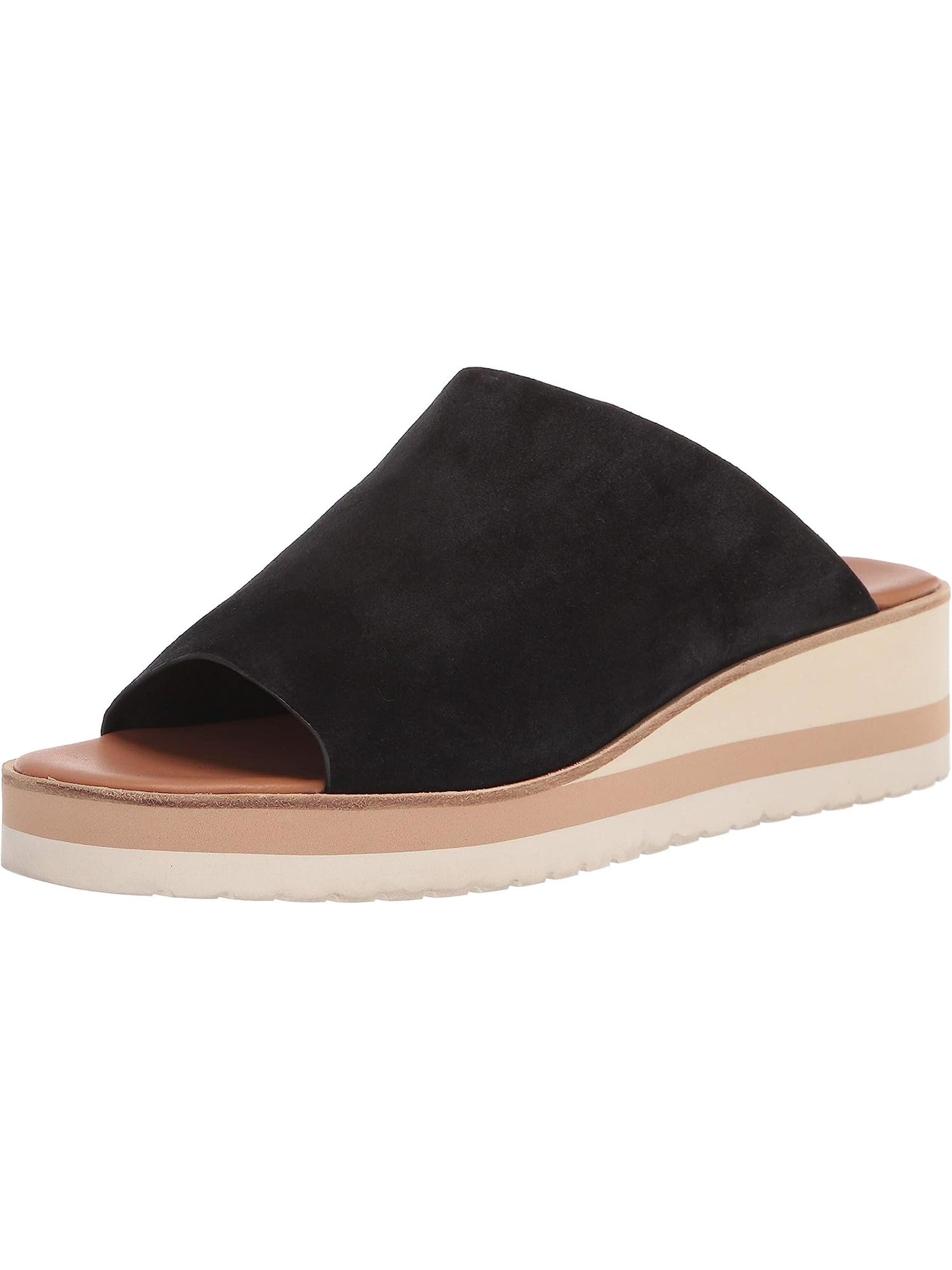 VINCE. Womens Black 1" Platform Comfort Asymmetrical Sarria Round Toe Wedge Slip On Leather Heeled Sandal 9 M