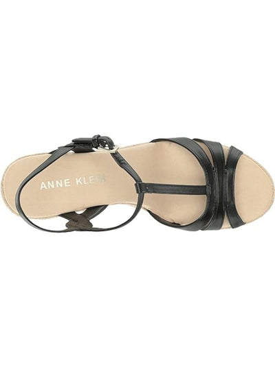 ANNE KLEIN Womens Black 1" Platform Ankle Strap Padded Waves Open Toe Wedge Buckle Espadrille Shoes 9 M