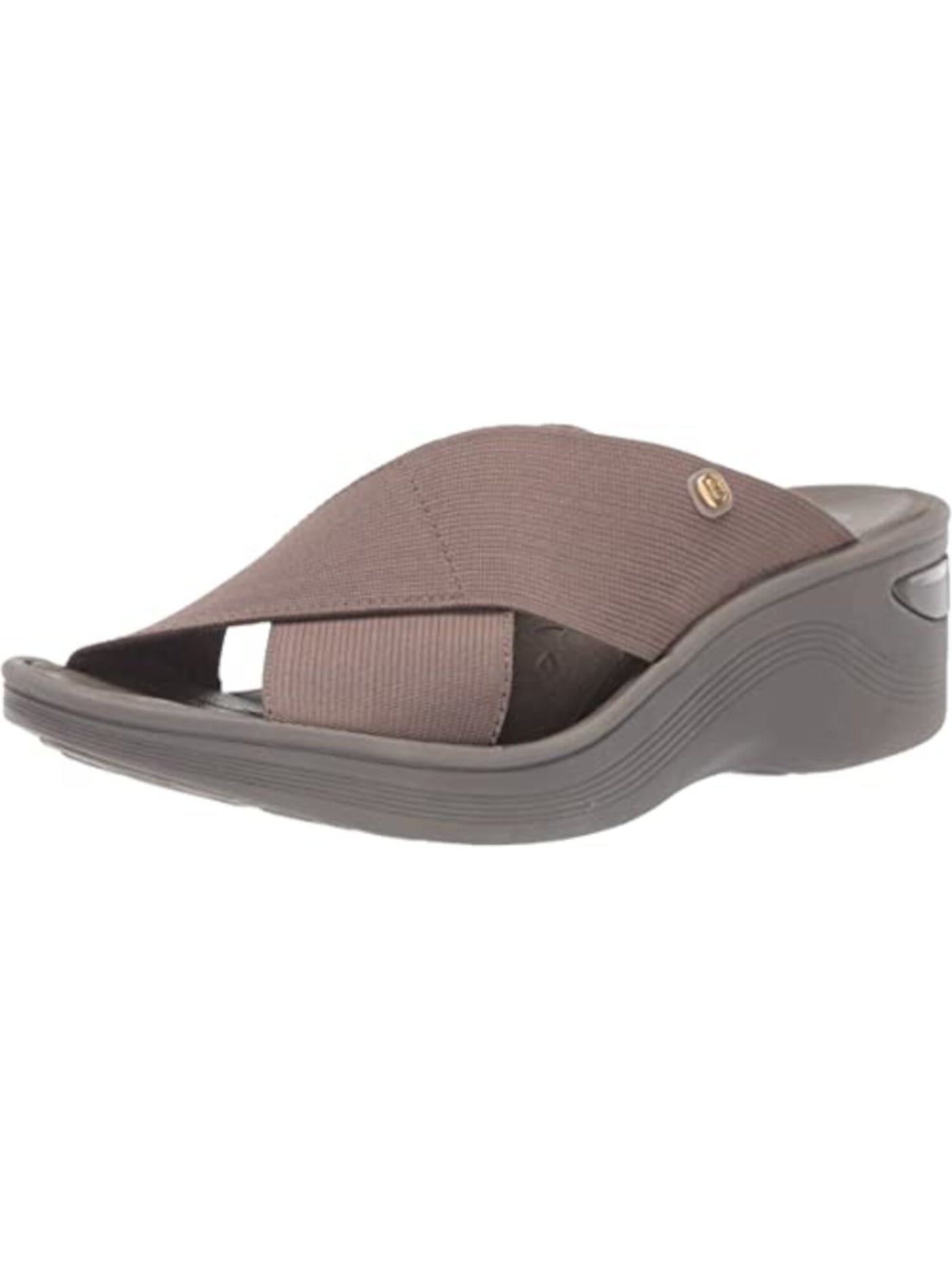 BZEES Womens Gray 1/2" Platform Stretch Comfort Cushioned Non-Slip Desire Round Toe Wedge Slip On Slide Sandals Shoes 9 M