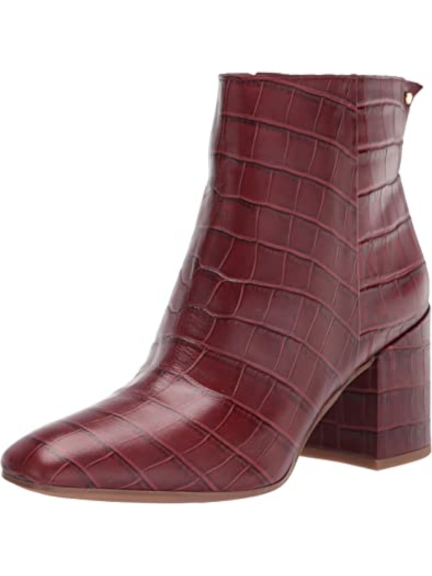 FRANCO SARTO Womens Burgundy Crocodile Padded Studded Tina Square Toe Block Heel Zip-Up Leather Booties 7 M