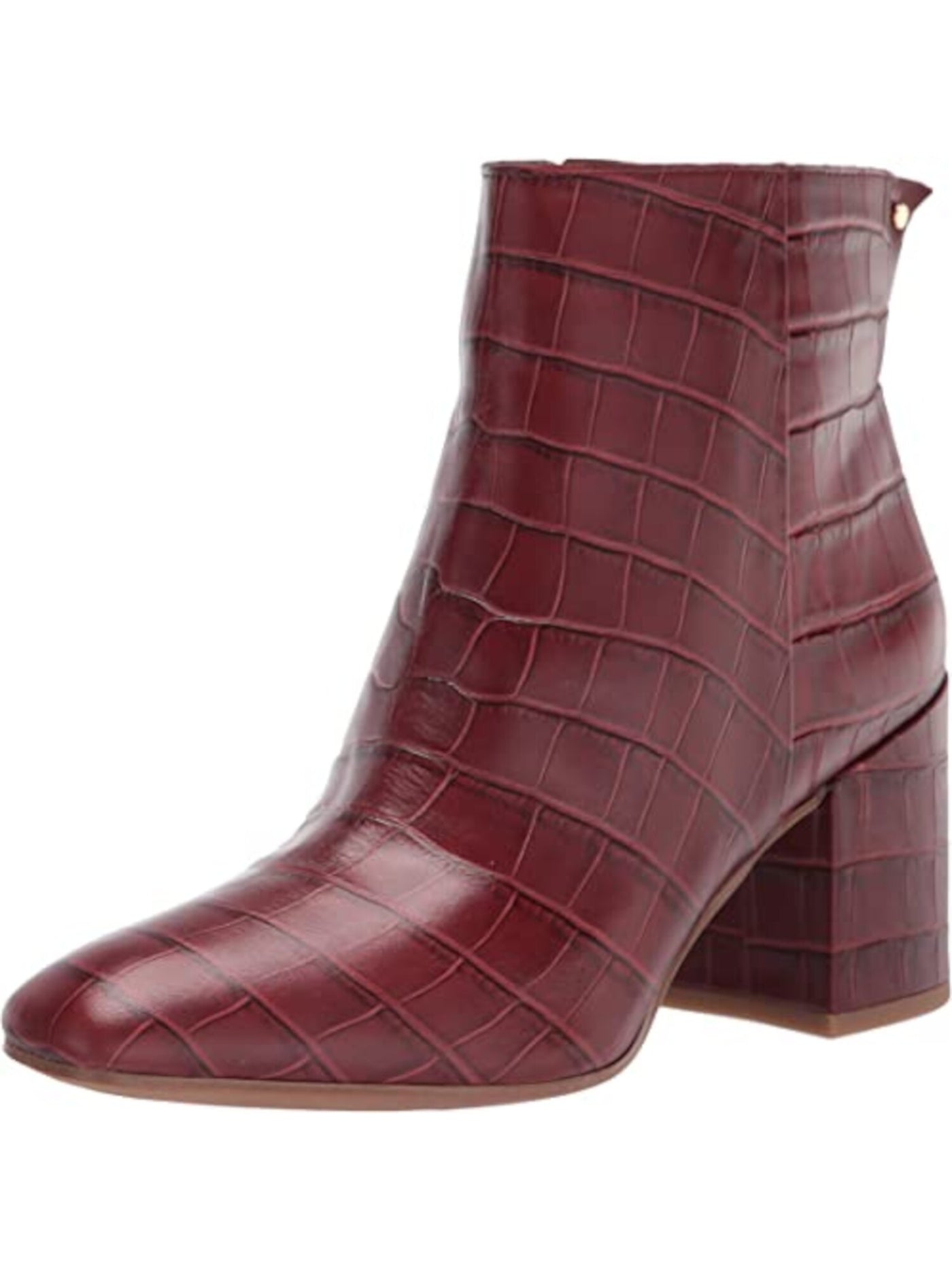 FRANCO SARTO Womens Maroon Crocodile Padded Studded Tina Square Toe Block Heel Zip-Up Leather Booties 7.5 M