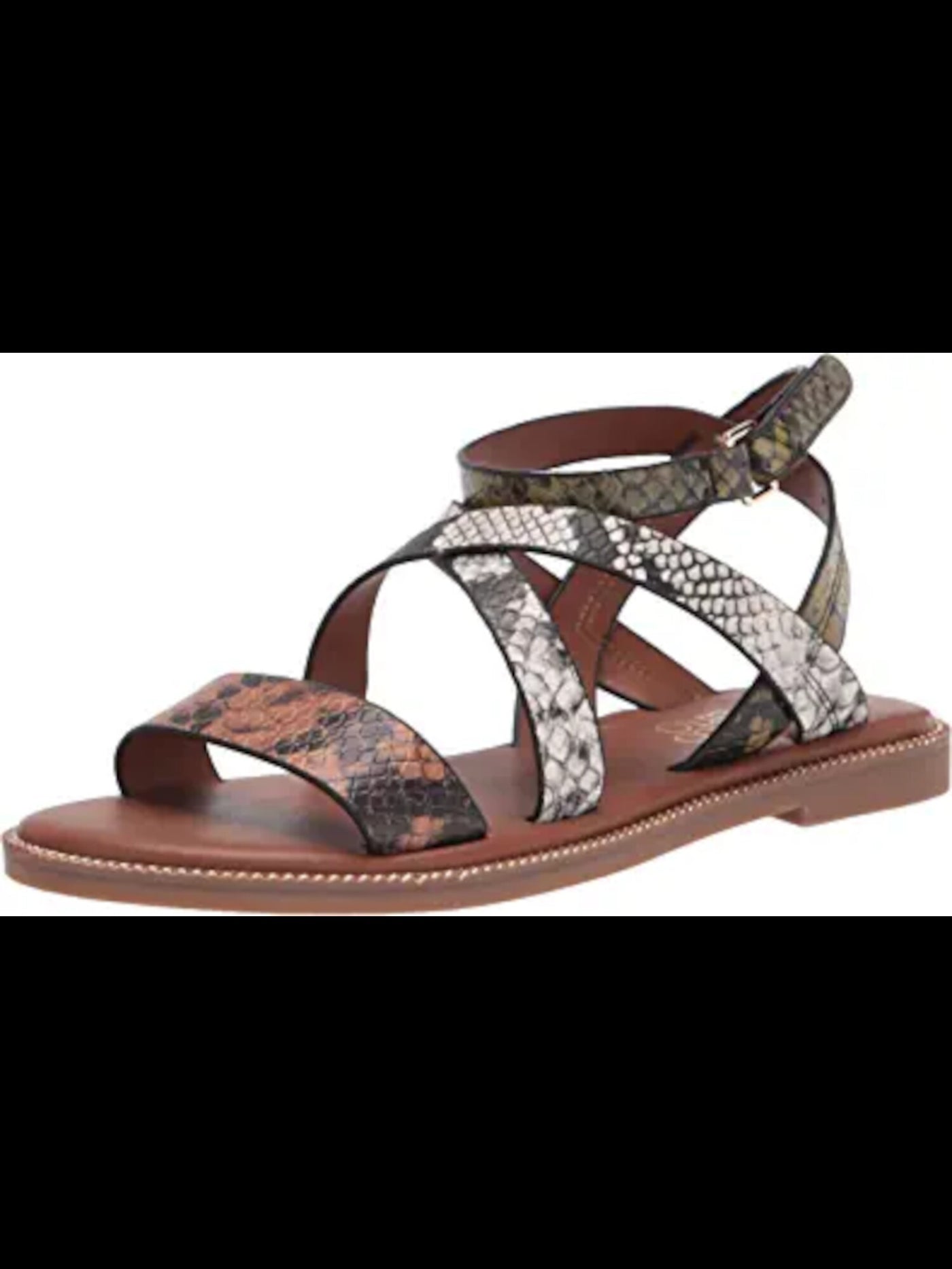 FRANCO SARTO Womens Brown Snake Cushioned Strappy Kemmer Round Toe Buckle Sandals Shoes 8.5 M