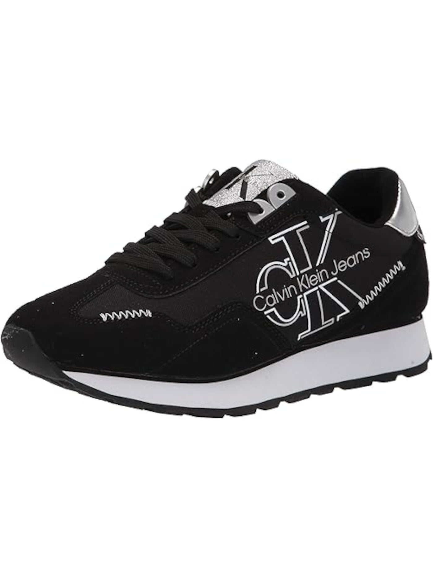 CALVIN KLEIN JEANS Womens Black Logo Removable Insole Comfort Eden Round Toe Wedge Lace-Up Athletic Sneakers Shoes 10.5 M