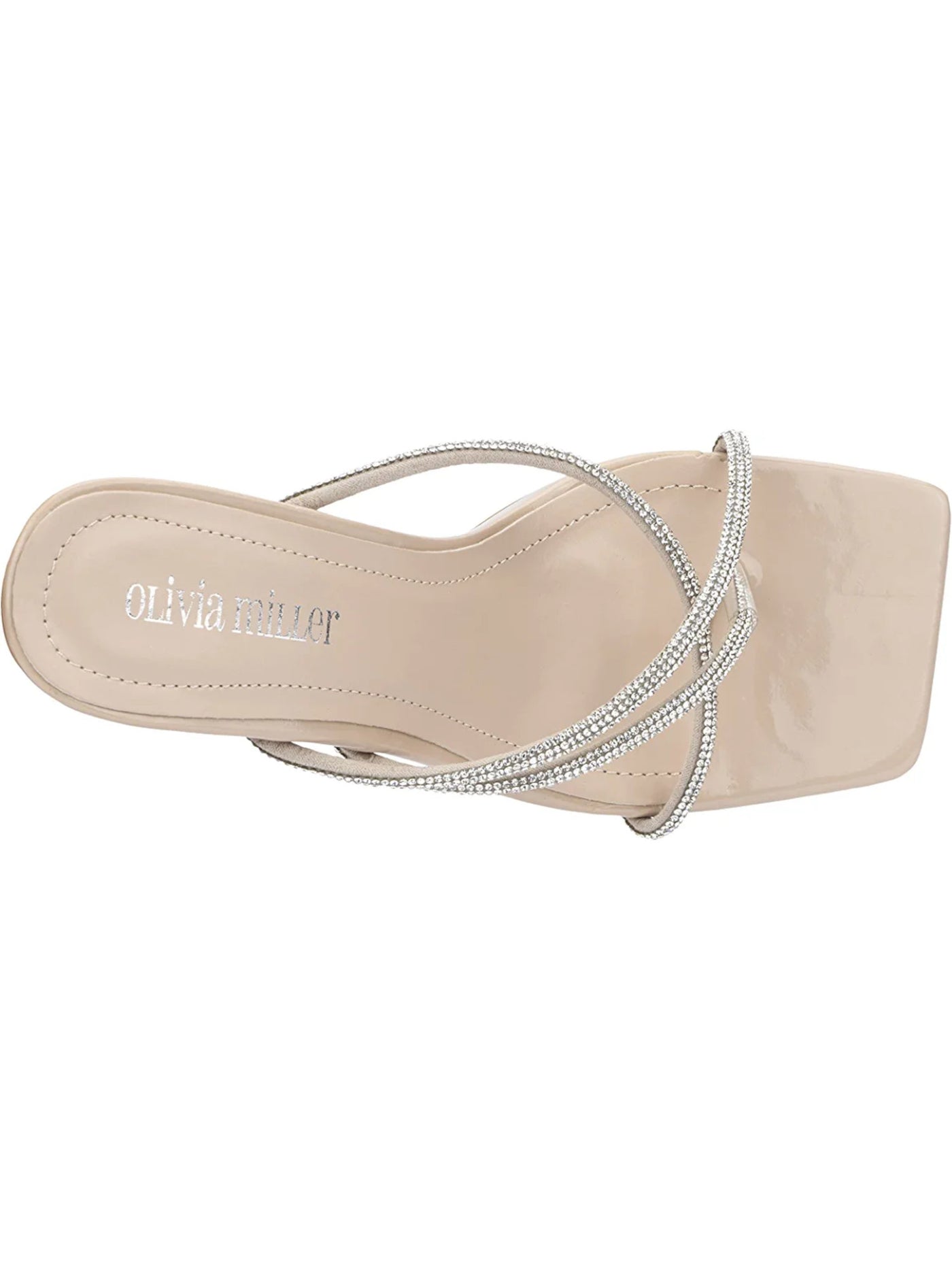 OLIVIA MILLER Womens Beige Metallic Heel Rhinestone Strappy Margot Square Toe Stiletto Slip On Dress Sandals Shoes 9