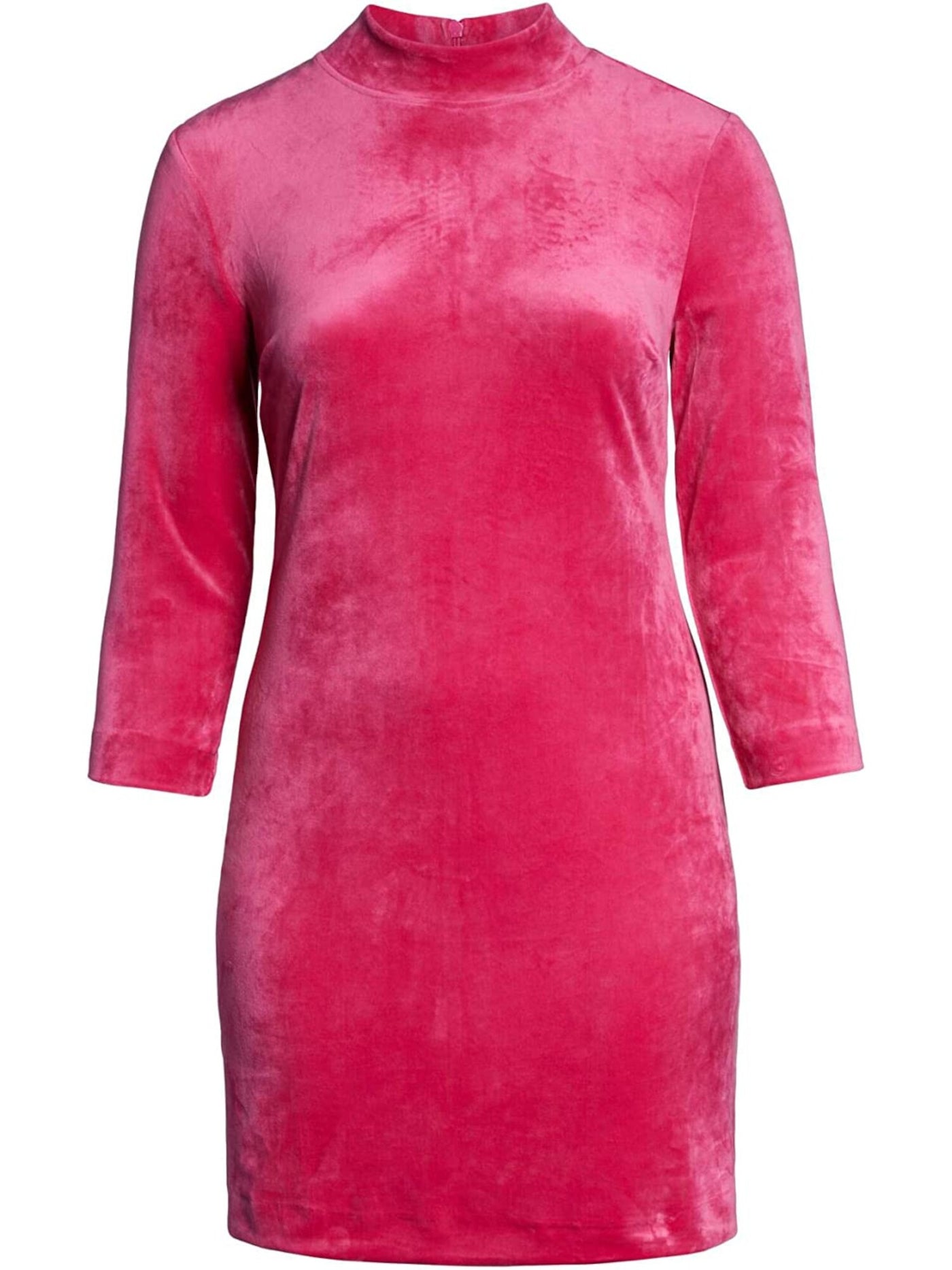 SANCTUARY Womens Pink Stretch Zippered Darted Velour 3/4 Sleeve Mock Neck Short Party Shift Dress Plus 1X