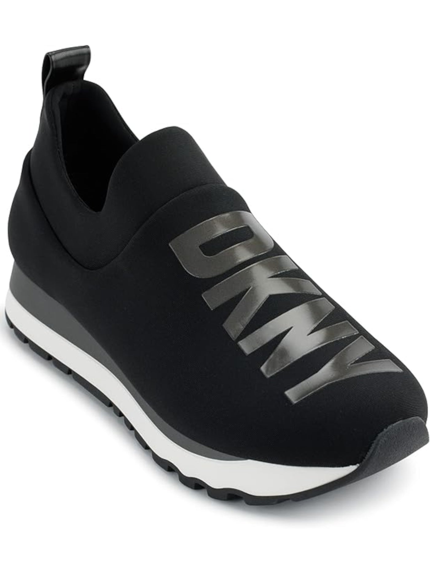 DKNY Womens Black Color Block Metallic Logo Accent Padded Treaded Jadyn Round Toe Wedge Slip On Sneakers Shoes 6.5