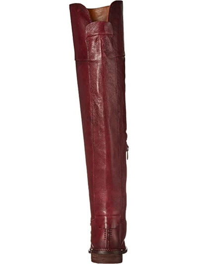 FRANCO SARTO Womens Maroon Comfort Studded Haleen Round Toe Block Heel Zip-Up Leather Riding Boot 9 M WC