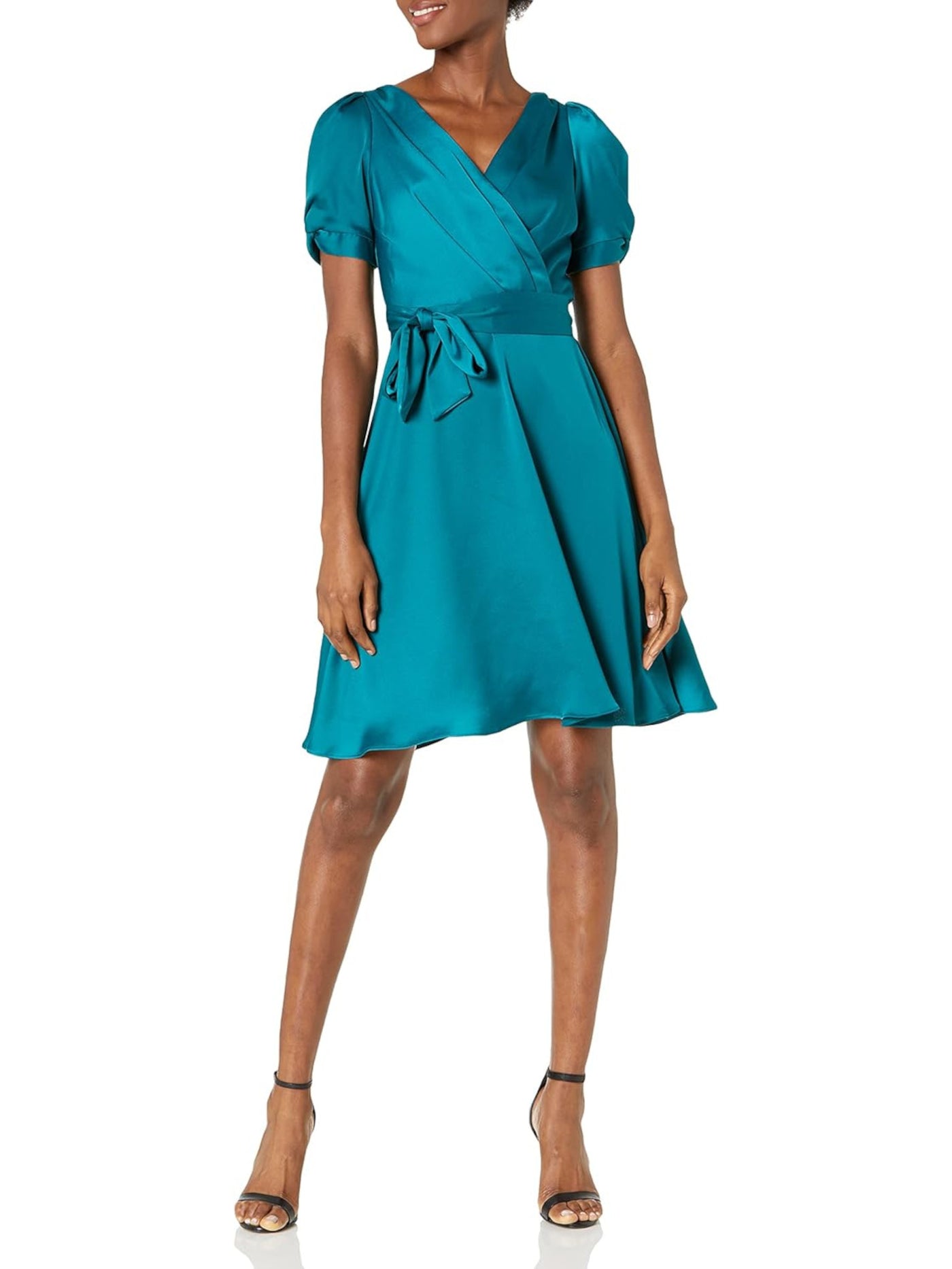 DKNY Womens Teal Tie Zippered Knot Sleeve Surplice Neckline Above The Knee Active Wear Fit + Flare Dress 8