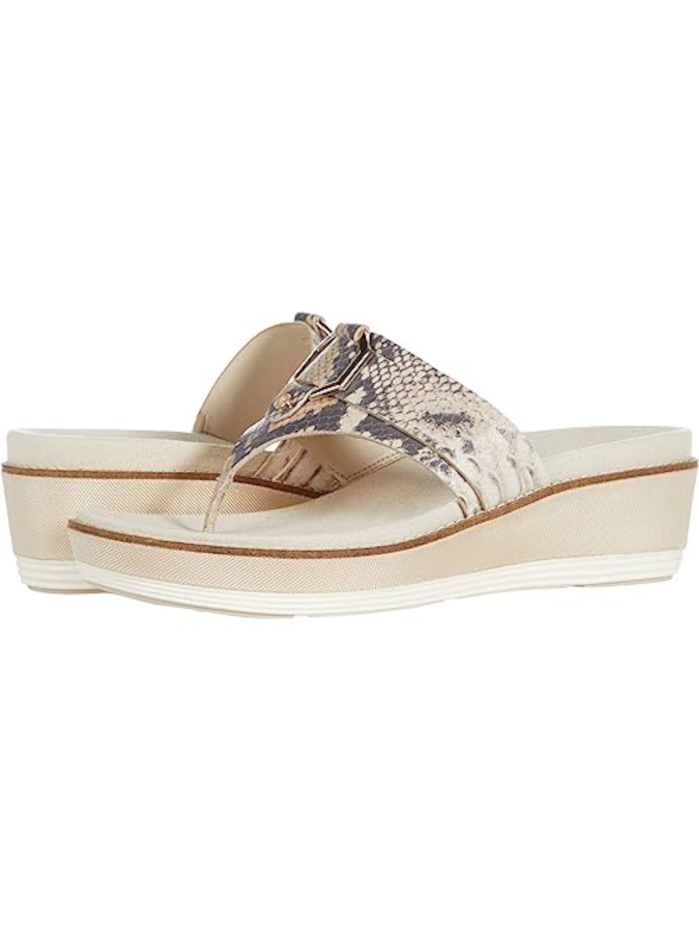 COLE HAAN Womens Beige Snakeskin Slip Resistant Breathable Original Grand Flatform Round Toe Wedge Slip On Leather Thong Sandals Shoes 8 B