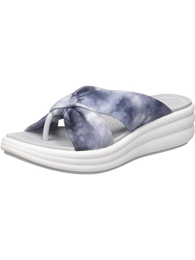 CLOUD STEPPERS BY CLARKS Womens Black Combination Gray Tie Dye Knotted Flexible Sole 1" Platform Cushioned Comfort Drift Round Toe Wedge Slip On Sandals Shoes 8 W