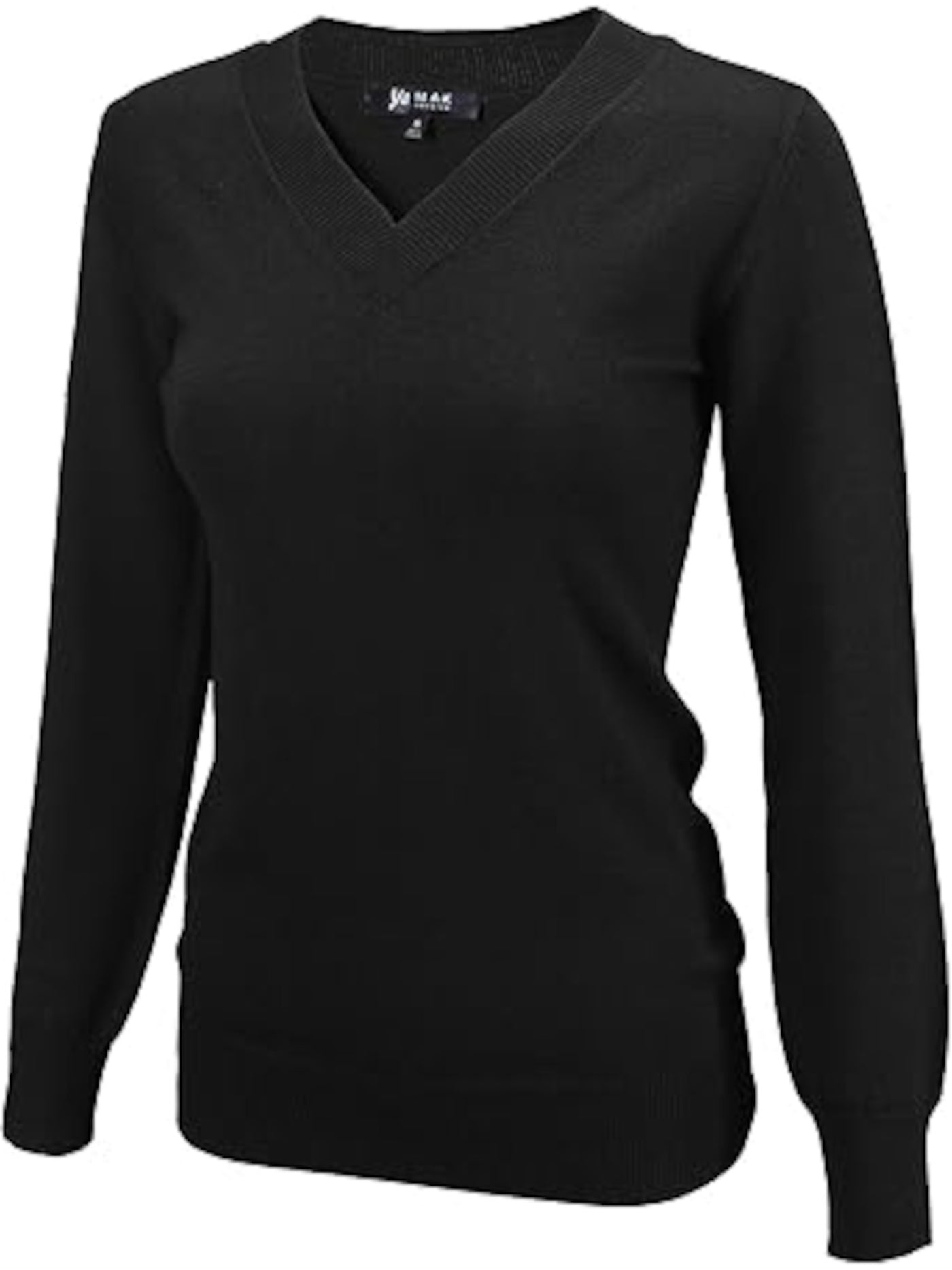 YE MAK Womens Black Long Sleeve V Neck Top S