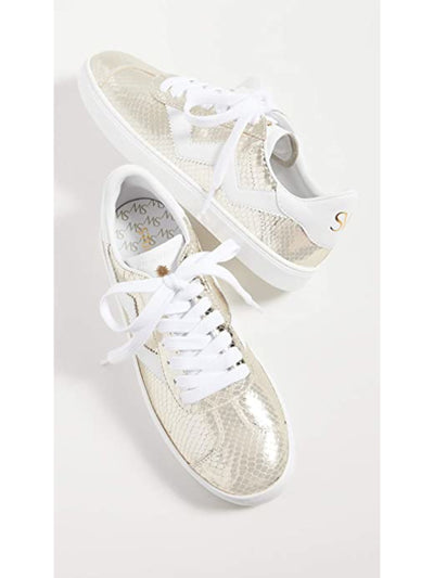 STUART WEITZMAN Womens Platino Gold Snake Embossed Skate-Inspired Zigzag Applique Cushioned Daryl Round Toe Lace-Up Leather Athletic Sneakers Shoes 8.5 M