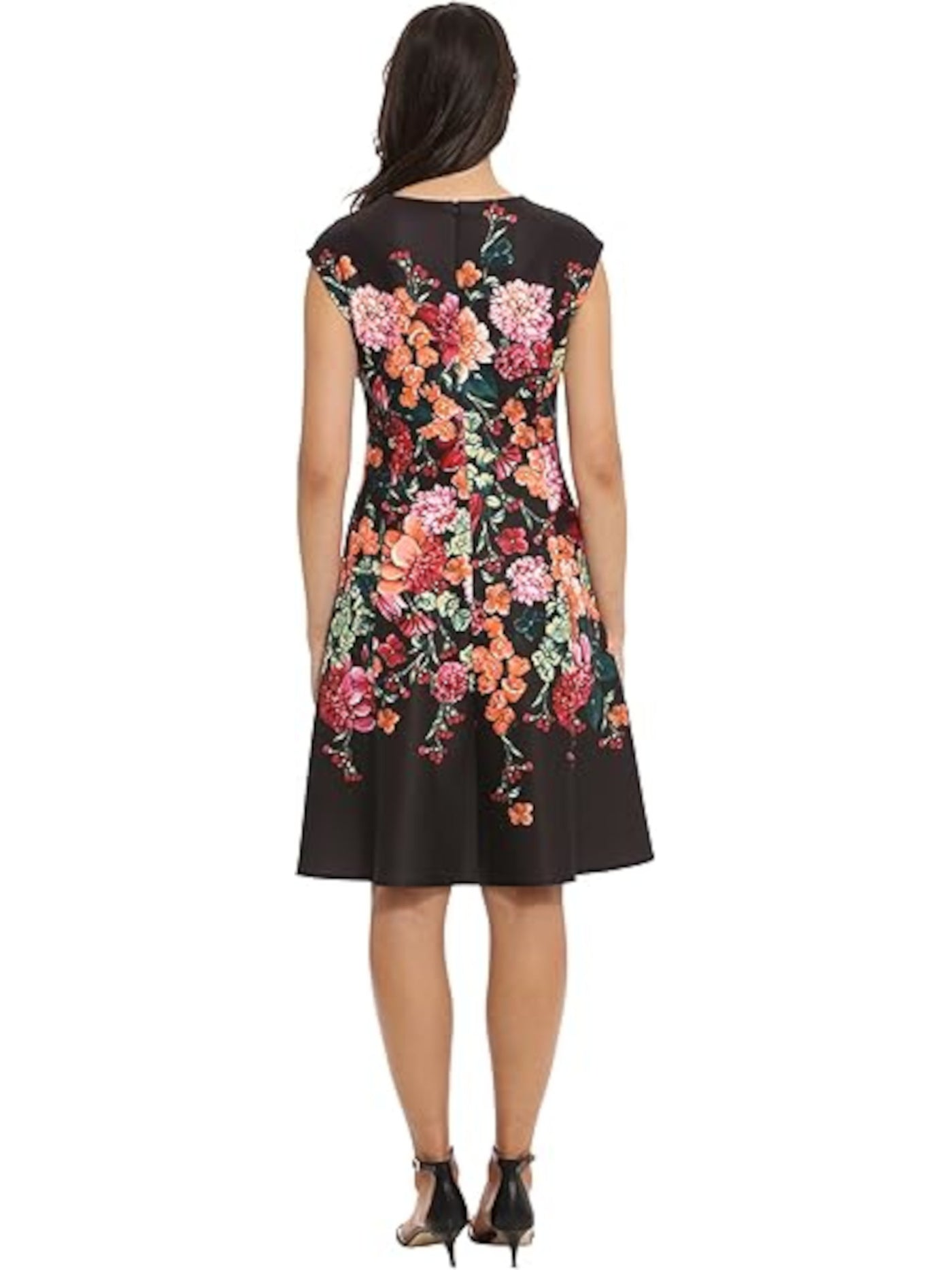 LONDON TIMES PETITES Womens Black Zippered Floral Sleeveless Split Above The Knee Wear To Work Fit + Flare Dress Petites 6P