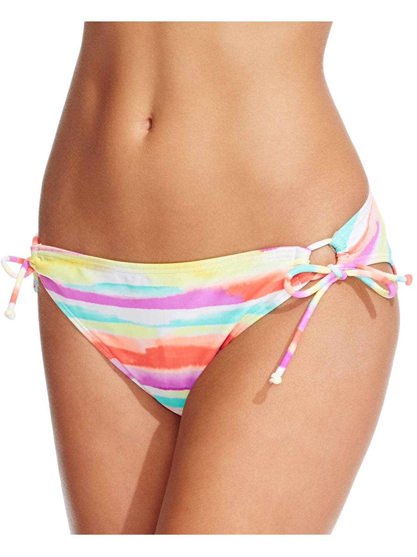 HULA HONEY Women s Pink Striped Side Tie Hipster Swimwear Bottom Bobbi Bricka