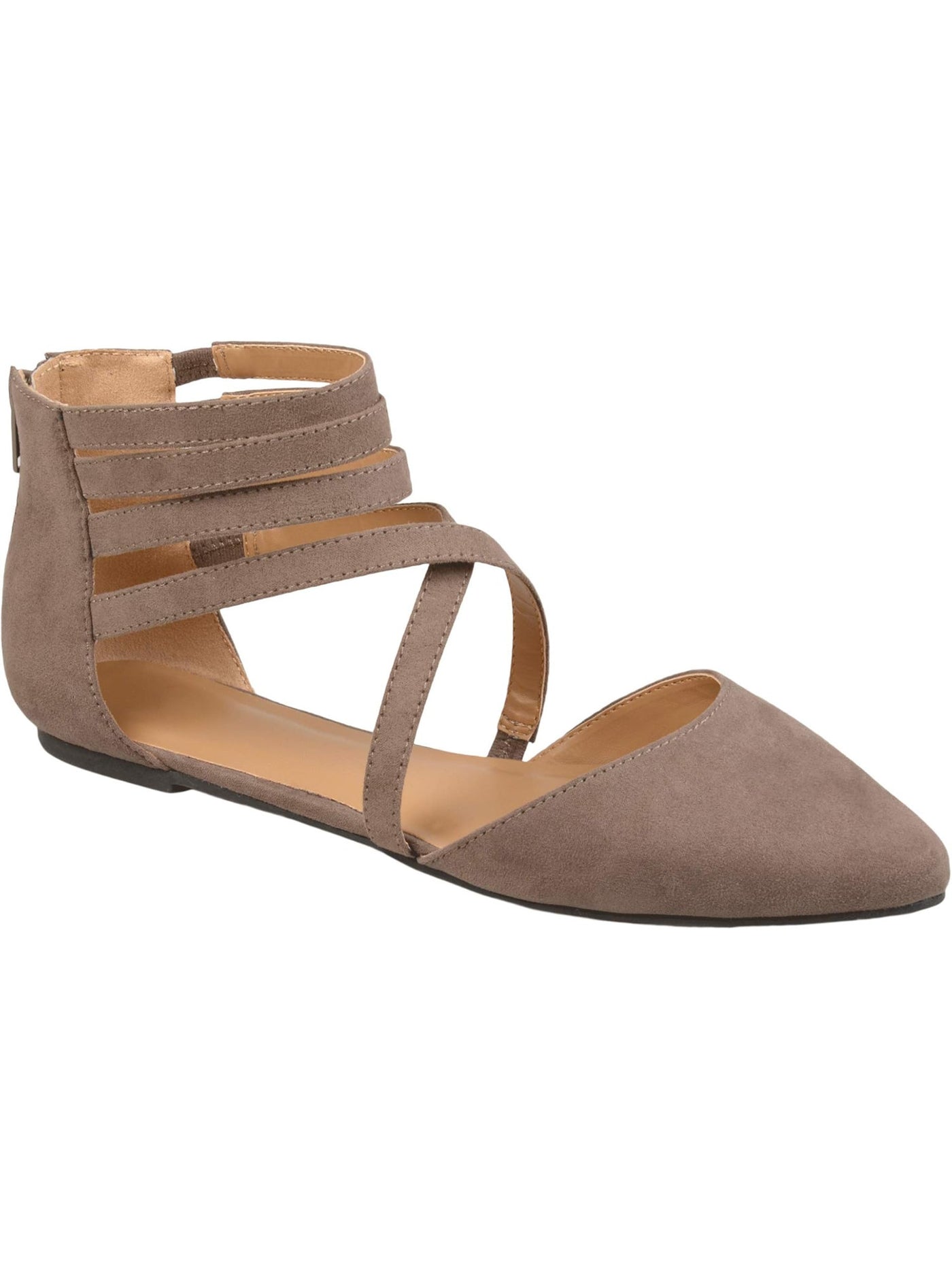 JOURNEE COLLECTION Womens Taupe Brown Strappy Adjustable Ankle Strap Marlee Pointed Toe Zip-Up Flats Shoes 12