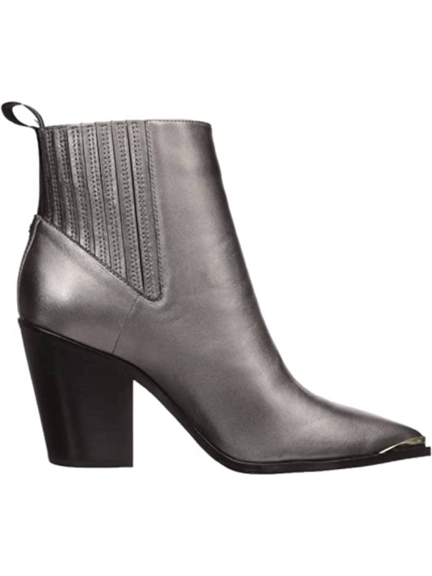 KENNETH COLE NEW YORK Womens Silver Chelsea Boot Back Pull Tab Western-Inspired Cushioned West Side Bootie Square Toe Block Heel Slip On Leather Booties 9.5 M