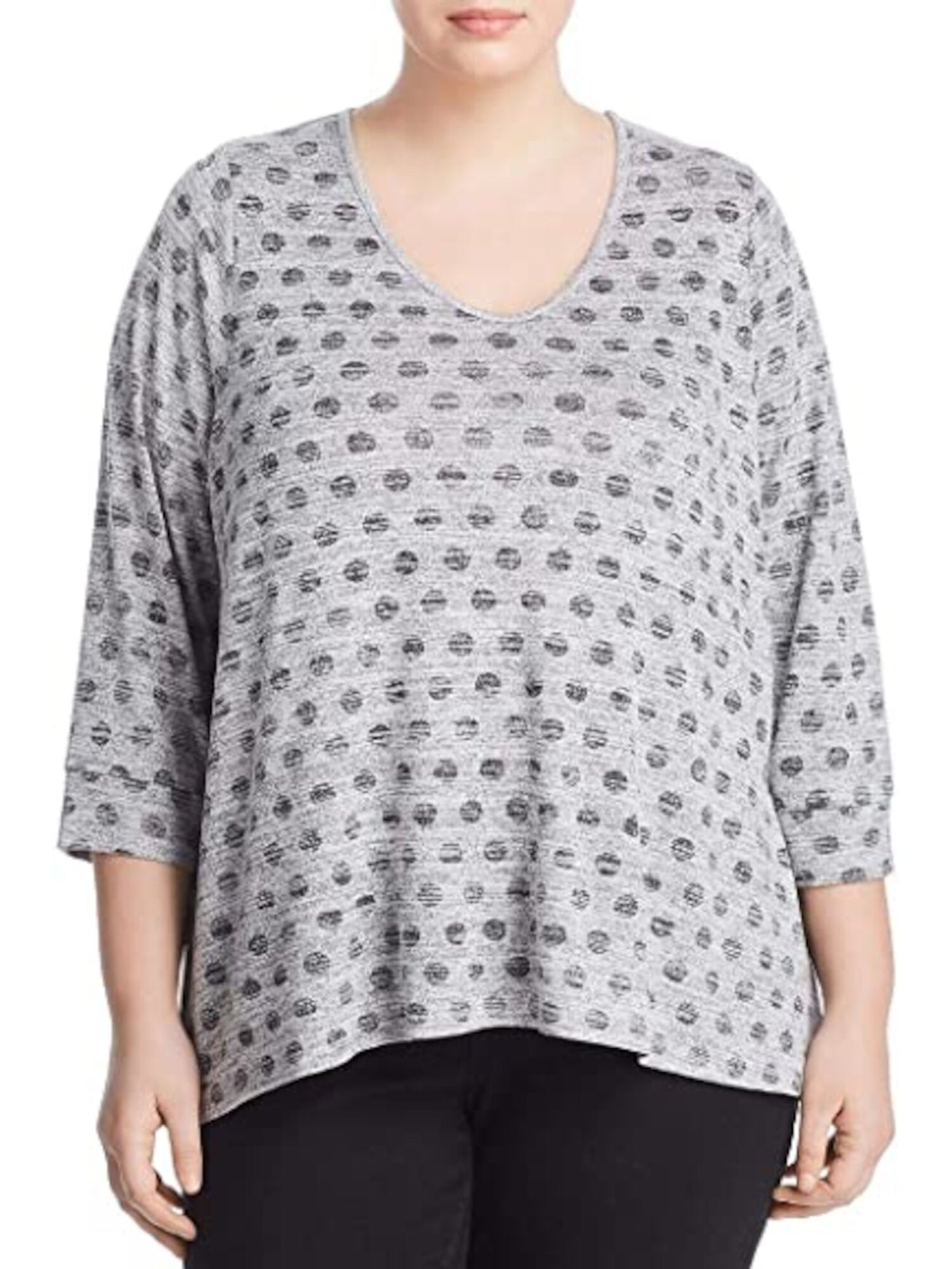 CUPIO BLUSH Womens Gray Stretch Printed Long Sleeve V Neck Tunic Top XL