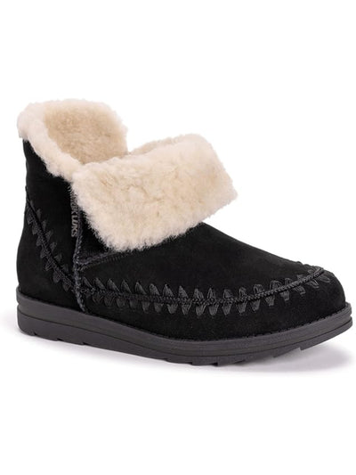 MUK LUKS Womens Black Cushioned Lightweight Flexible Foldover Cut Out Water Resistant Ziggy Melrose Round Toe Wedge Suede Winter Boots 7.5