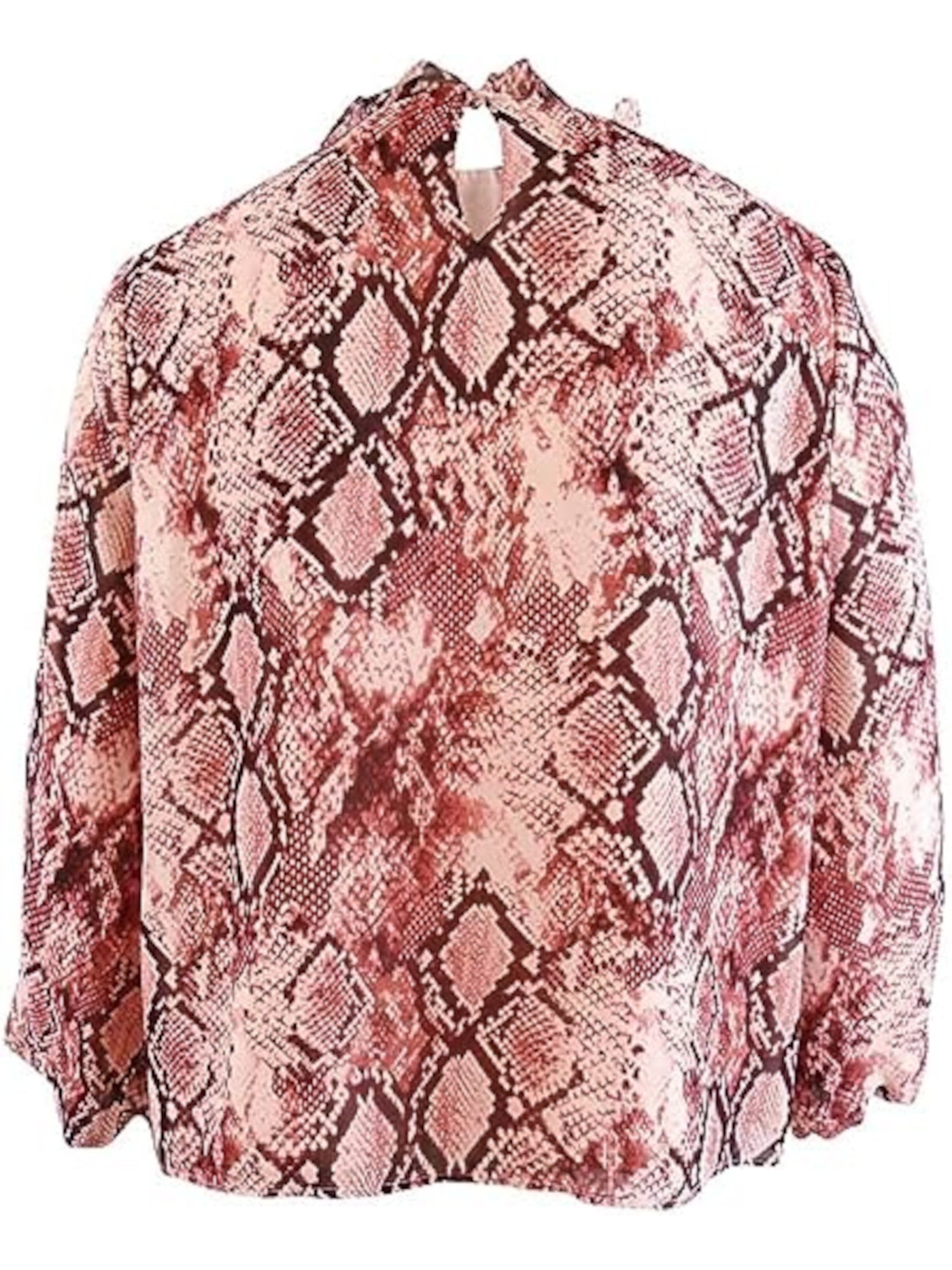 VINCE CAMUTO Womens Pink Tie Ruffled Keyhole Back Lined Balloon Sleeve Jewel Neck Blouse M