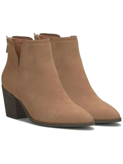 LUCKY BRAND Womens Brown V-Notched Padded Beylon Almond Toe Stacked Heel Zip-Up Leather Booties 6 M