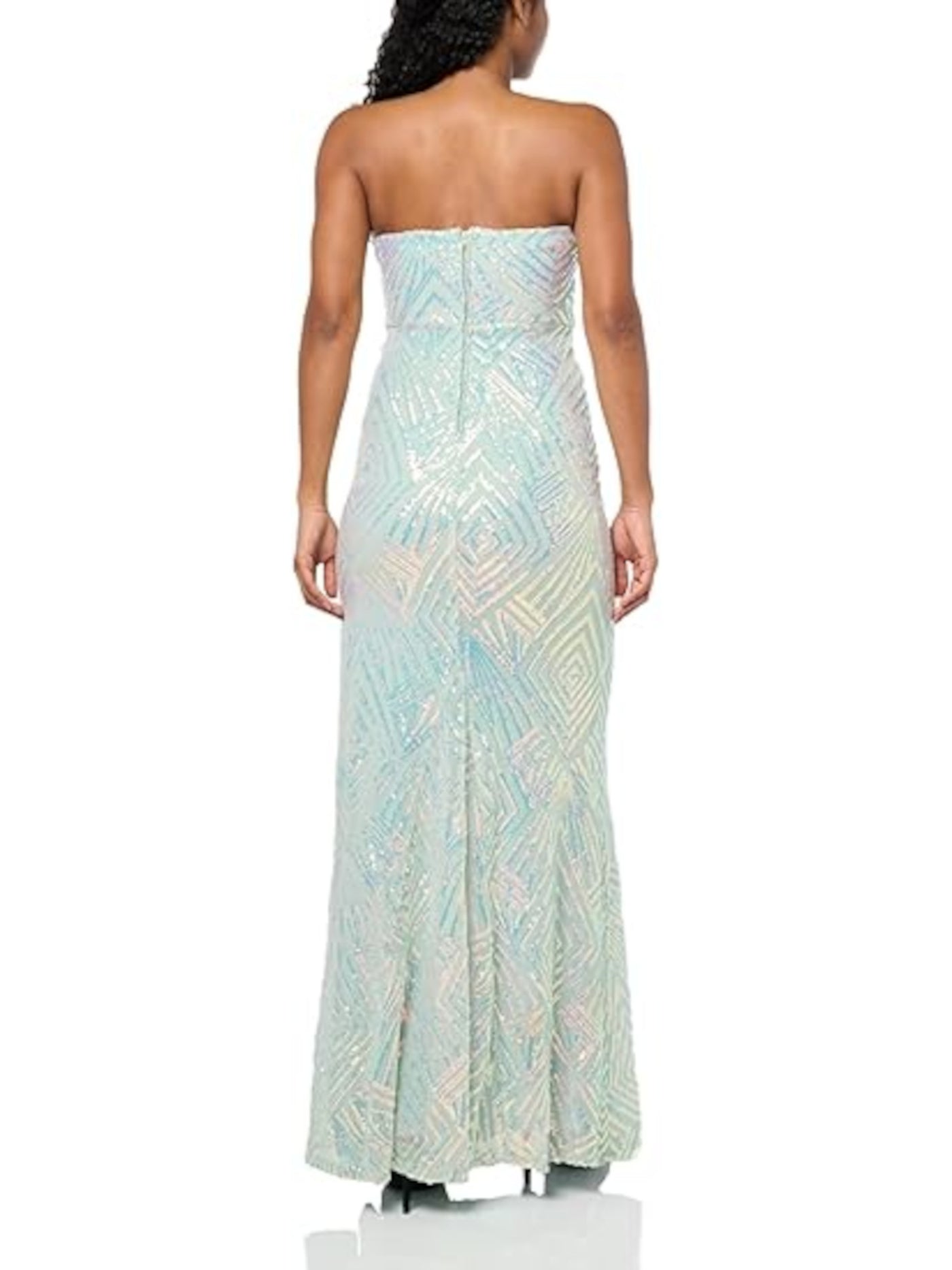 SPEECHLESS Womens Green Sequined Zippered Lined Iridescent Sheer Sleeveless Strapless Full-Length Formal Gown Dress Juniors 1