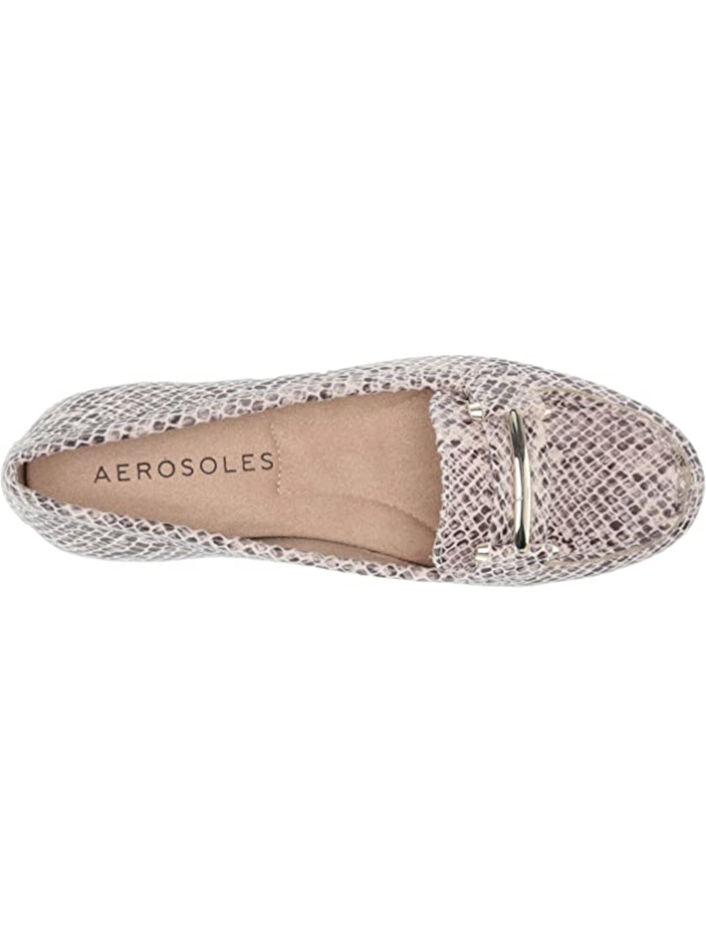AEROSOLES Womens Beige Snake Bar Detail Cushioned Dansville Round Toe Slip On Loafers Shoes M