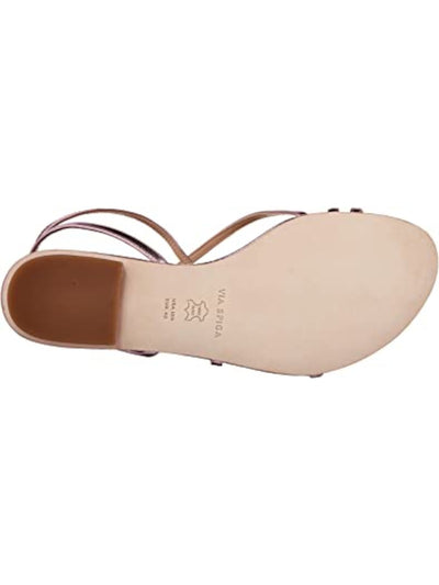 VIA SPIGA Womens Pink Toe Loop Adjustable Strap Cushioned Calandre Round Toe Block Heel Buckle Leather Sandals Shoes M