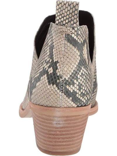 DOLCE VITA Womens Beige Snake Print Padded Goring Perforated Bianca Pointed Toe Block Heel Slip On Leather Booties 6