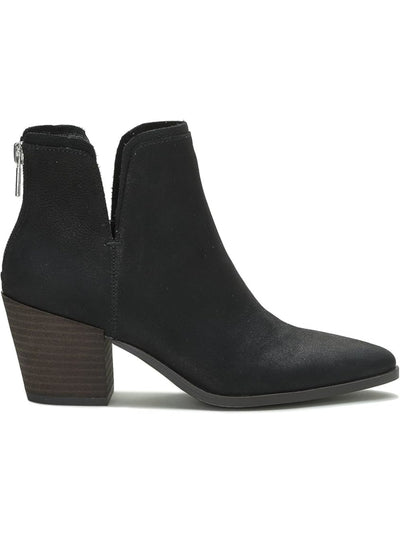 LUCKY BRAND Womens Black V-Notched Padded Beylon Almond Toe Stacked Heel Zip-Up Leather Booties 10 M