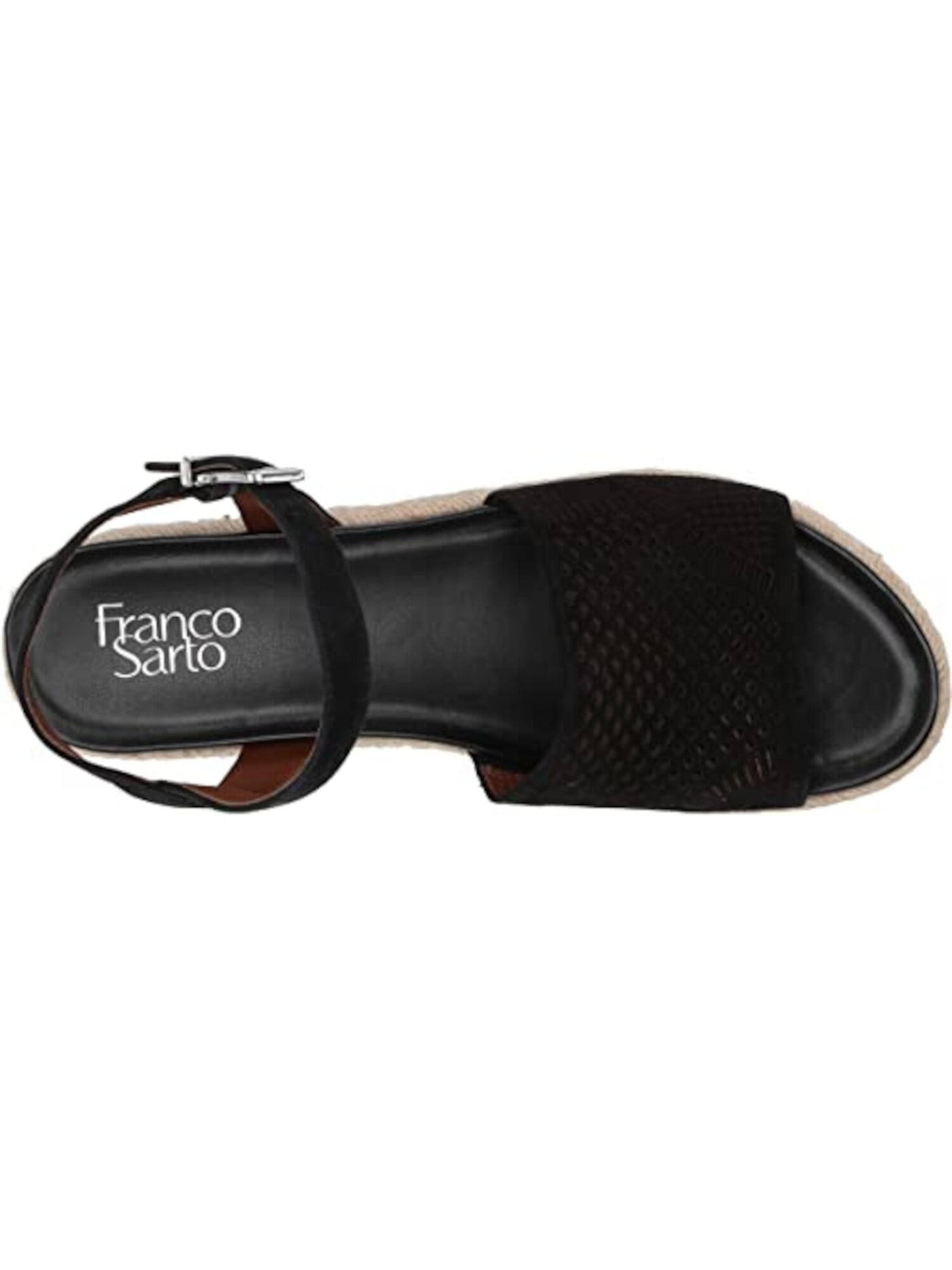 FRANCO SARTO Womens Black Geometric 1.5 Platform Adjustable Strap Cushioned Tennia Round Toe Wedge Buckle Leather Espadrille Shoes 10 M