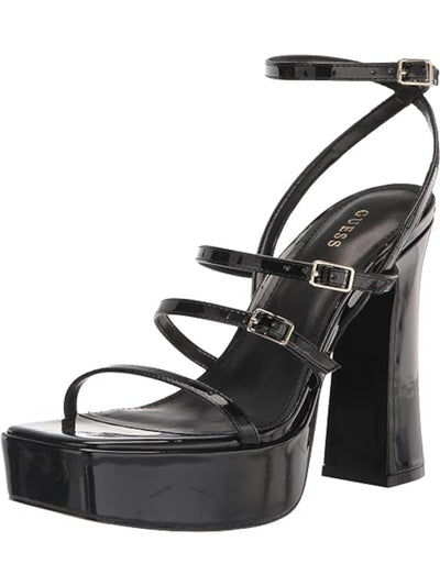 GUESS Womens Black 1-1/2" Platform Strappy Padded Yenna Square Toe Block Heel Buckle Dress Sandals Shoes 11 M