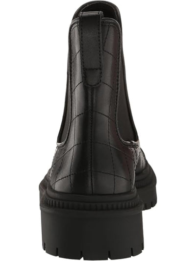 STEVE MADDEN Womens Black Geometric 1" Platform Heel Pull-Tab Padded Embroidered Lug Sole Mayslie Cap Toe Leather Chelsea Boot 10 M