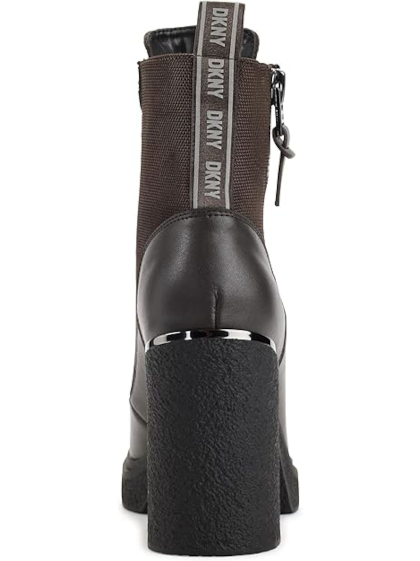 DKNY Womens Brown Mixed Media Lace Up Metallic Heel Lug Sole Padded Toia Almond Toe Block Heel Zip-Up Booties 6 M
