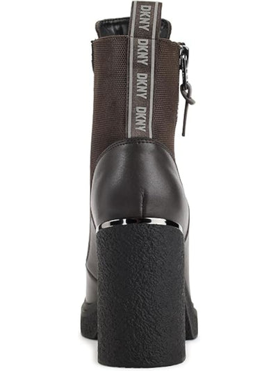 DKNY Womens Brown Mixed Media Lace Up Metallic Heel Lug Sole Padded Toia Almond Toe Block Heel Zip-Up Booties 6 M