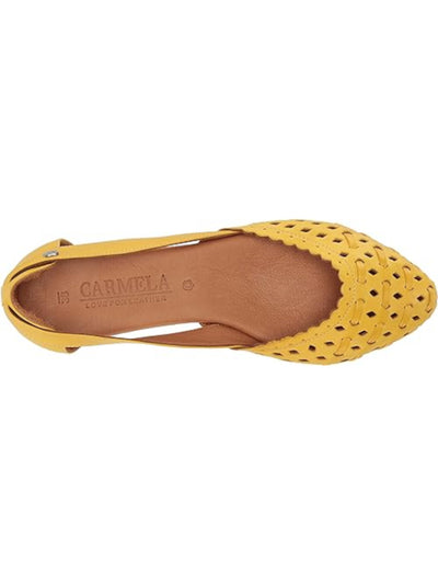 CARMELA Womens Yellow Cut Out Woven Adele Almond Toe Slip On Leather Flats Shoes 36