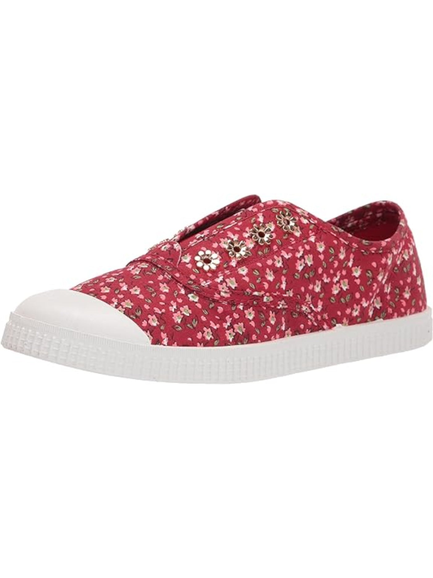 XOXO Womens Red Floral Decorative Eyelets Goring Padded Azie Cap Toe Slip On Sneakers Shoes 7.5 M