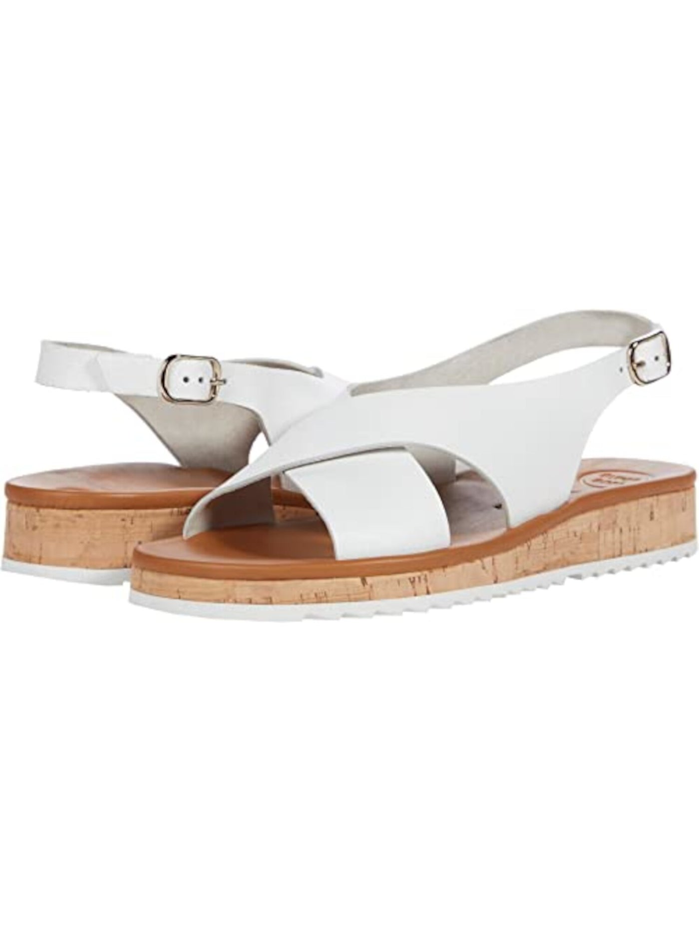 PAUL GREEN Womens White 1" Platform Cork Comfort Treaded Holland Round Toe Wedge Buckle Leather Slingback Sandal 5.5